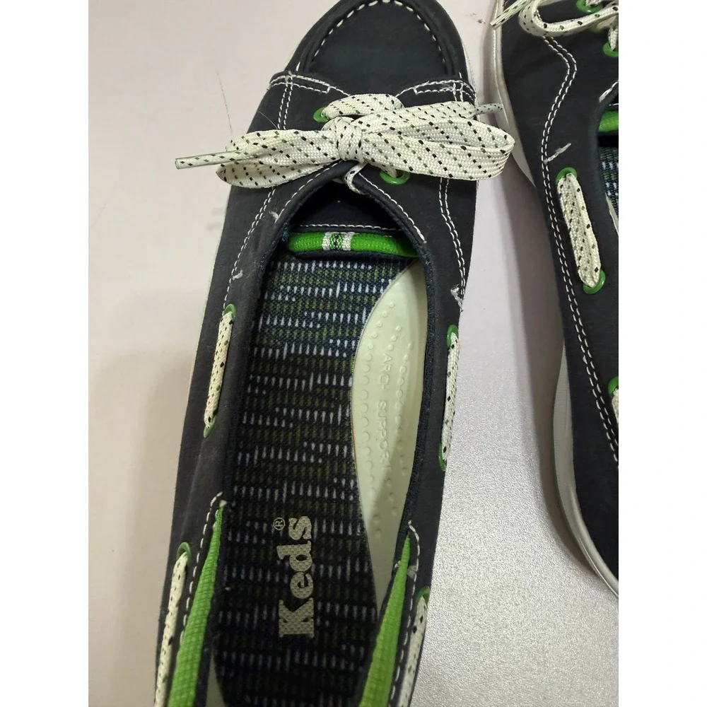 Keds Womens‎ Size 8 Boat Shoes Navy Green Lace Up Canvas Sneakers